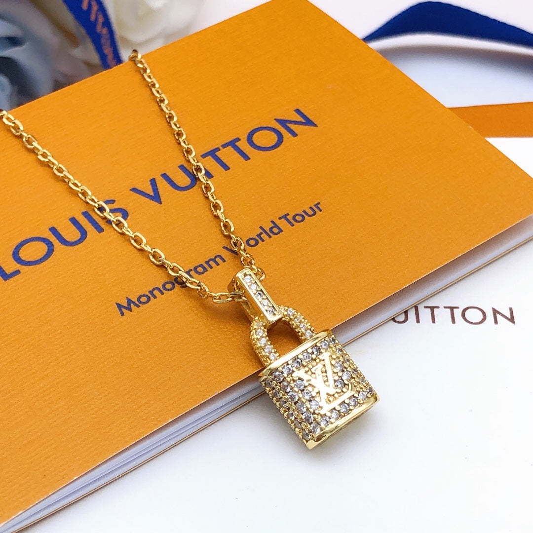 yellow brass crystal inlaid Necklace for women - product detail view