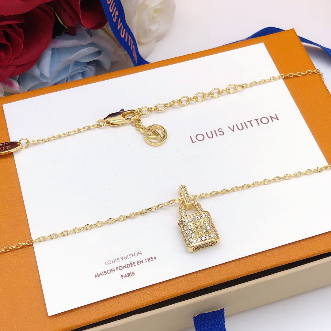 yellow brass crystal inlaid Necklace for women - alternate angle view 7