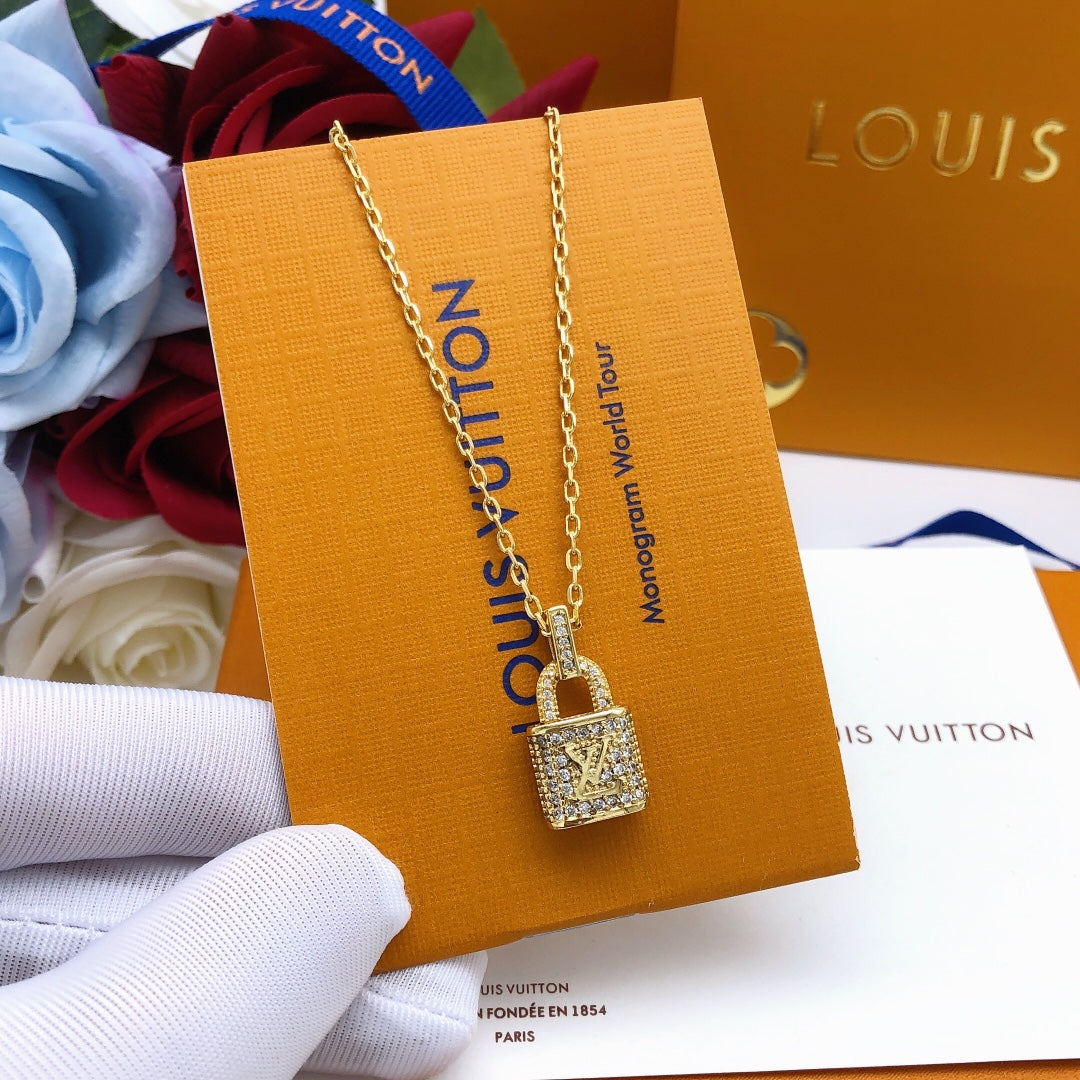 yellow brass crystal inlaid Necklace for women - alternate angle view 4