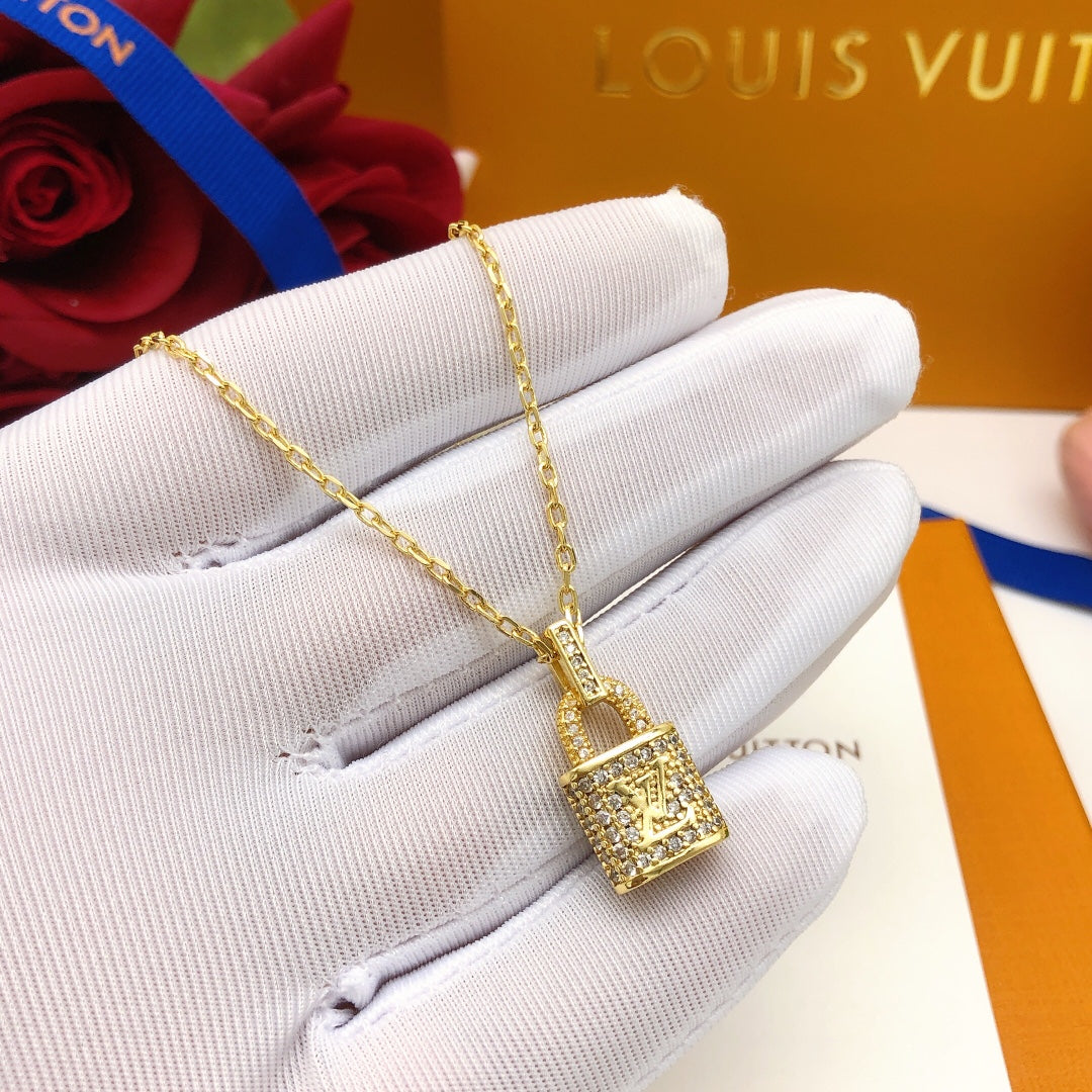 yellow brass crystal inlaid Necklace for women - alternate angle view 5