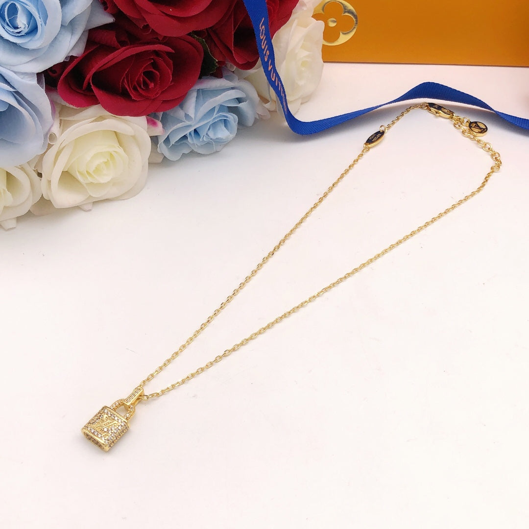 yellow brass crystal inlaid Necklace for women - alternate angle view 8