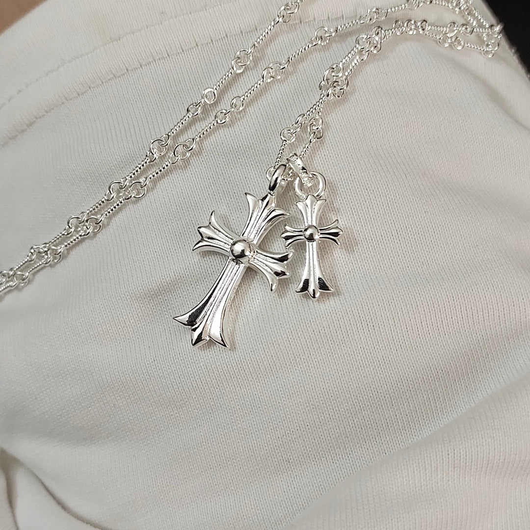 silver cross Necklace for women - alternate angle view 2