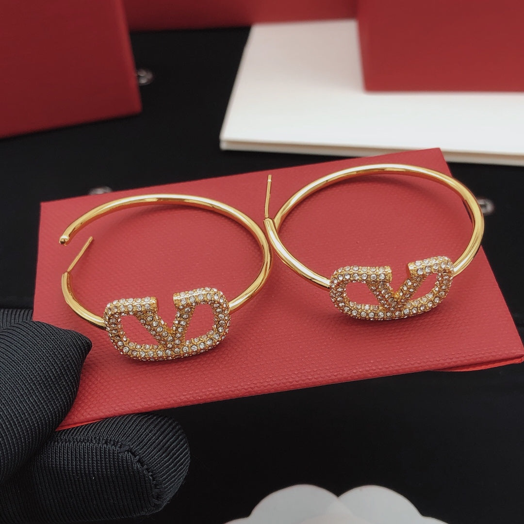 yellow brass crystal inlaid Drop Earrings for women - alternate angle view 3