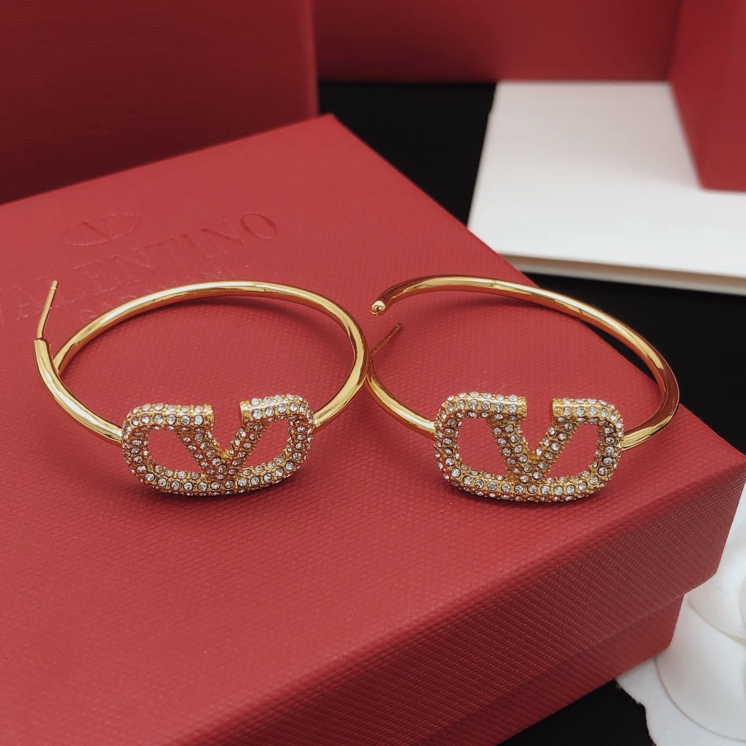 yellow brass crystal inlaid Drop Earrings for women - alternate angle view 2