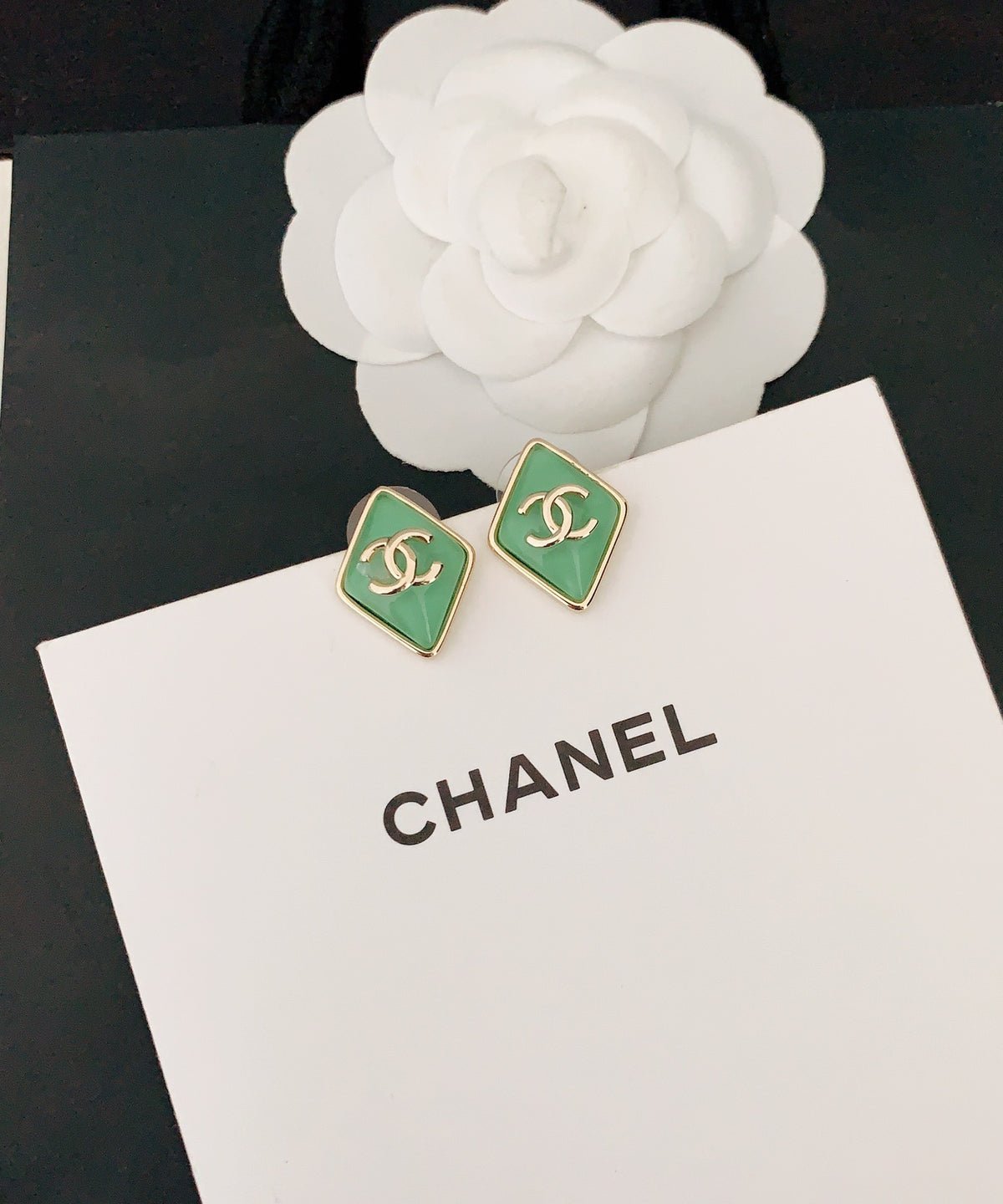 green brass Stud Earrings for women - alternate angle view 4