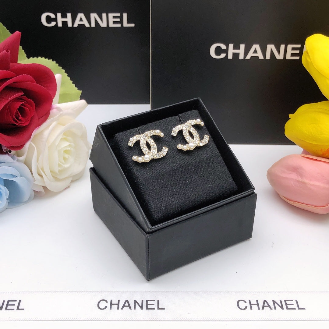 beige brass crystal inlaid Stud Earrings for women - alternate angle view 7