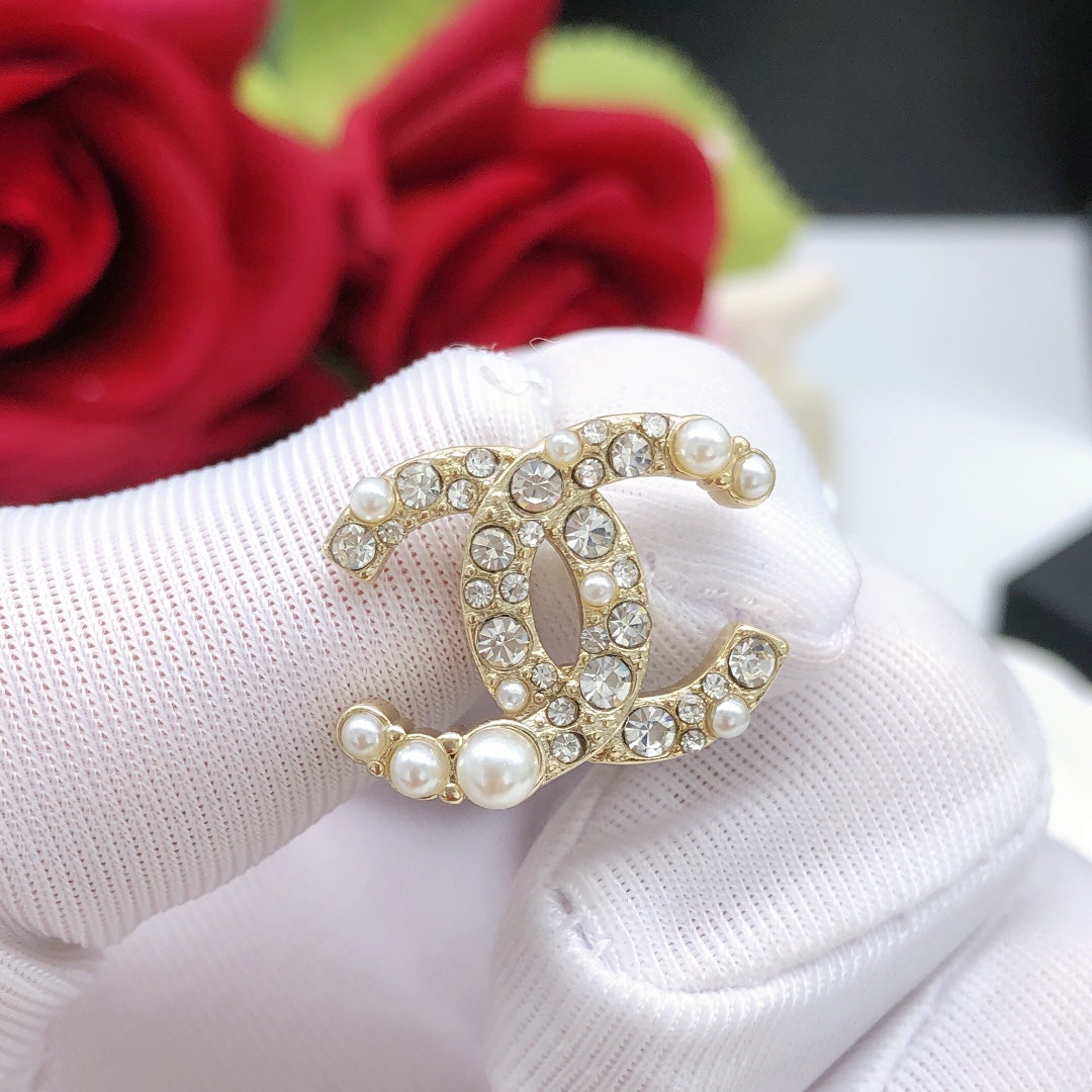 beige brass crystal inlaid Stud Earrings for women - alternate angle view 4