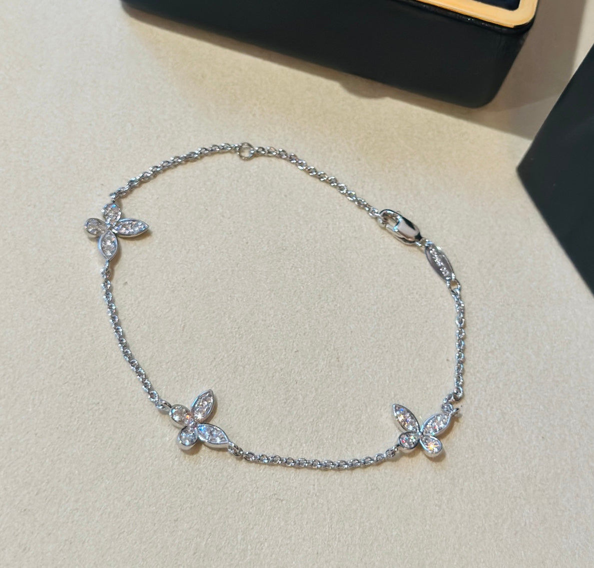gold cubic zirconia butterfly Bracelet for women - product detail view