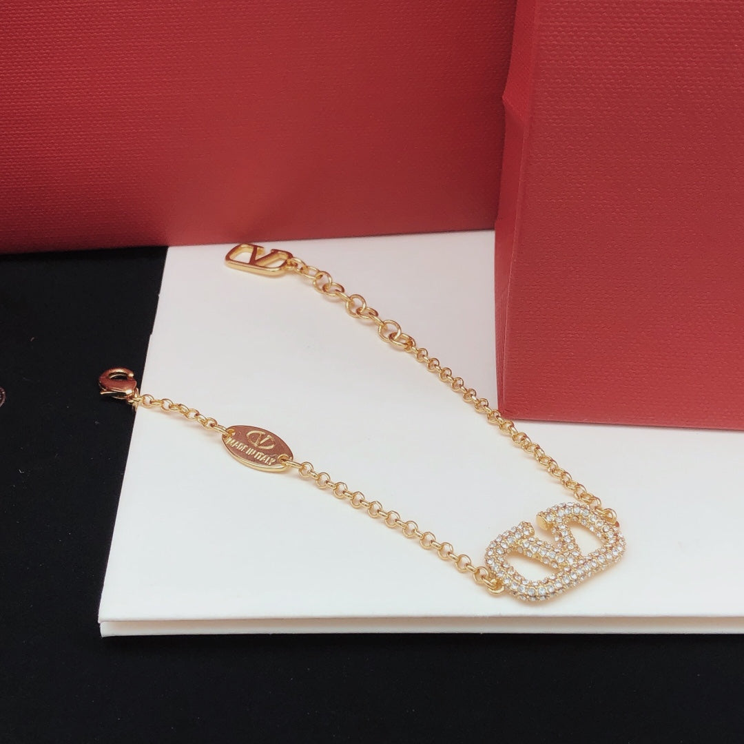 yellow brass crystal inlaid Bracelet for women - alternate angle view 3
