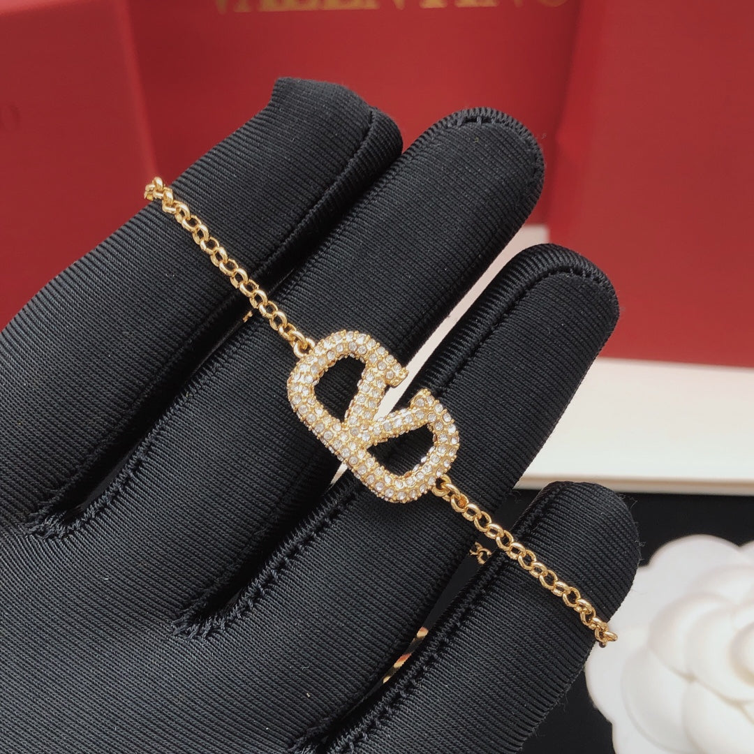 yellow brass crystal inlaid Bracelet for women - alternate angle view 5