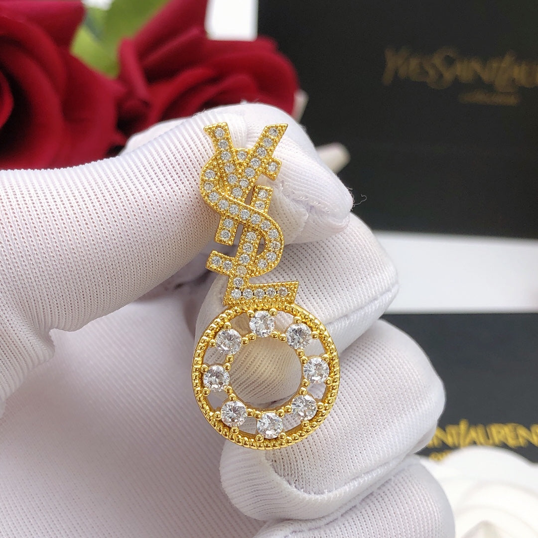 yellow brass crystal inlaid Stud Earrings for women - alternate angle view 4