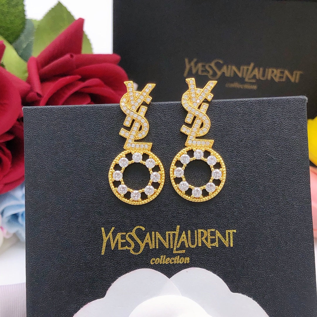 yellow brass crystal inlaid Stud Earrings for women - product detail view