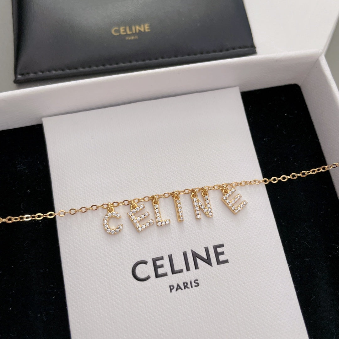 gold crystal letter Necklace for women - alternate angle view 2