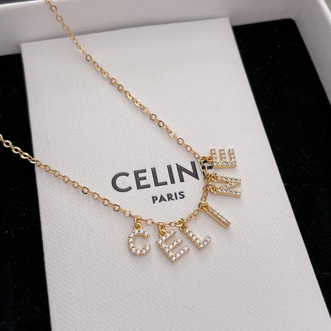 gold crystal letter Necklace for women - alternate angle view 4