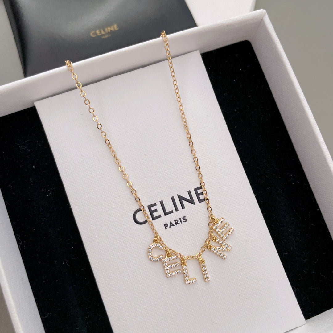 gold crystal letter Necklace for women - product detail view