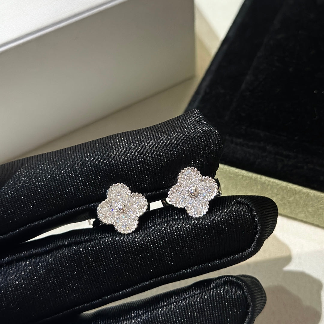 silver 925 sterling silver clover Stud Earrings for women - alternate angle view 5