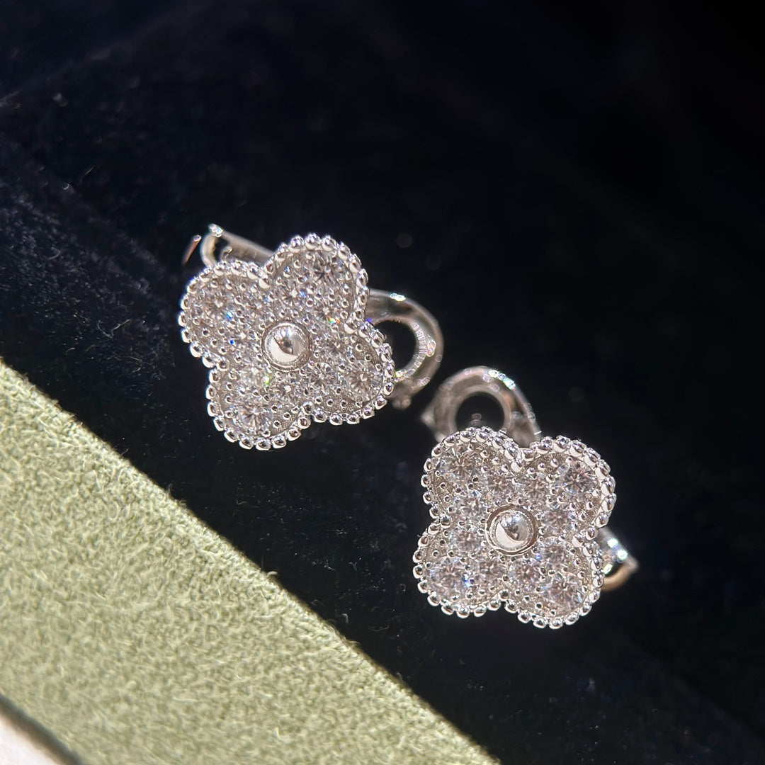silver 925 sterling silver clover Stud Earrings for women - product detail view