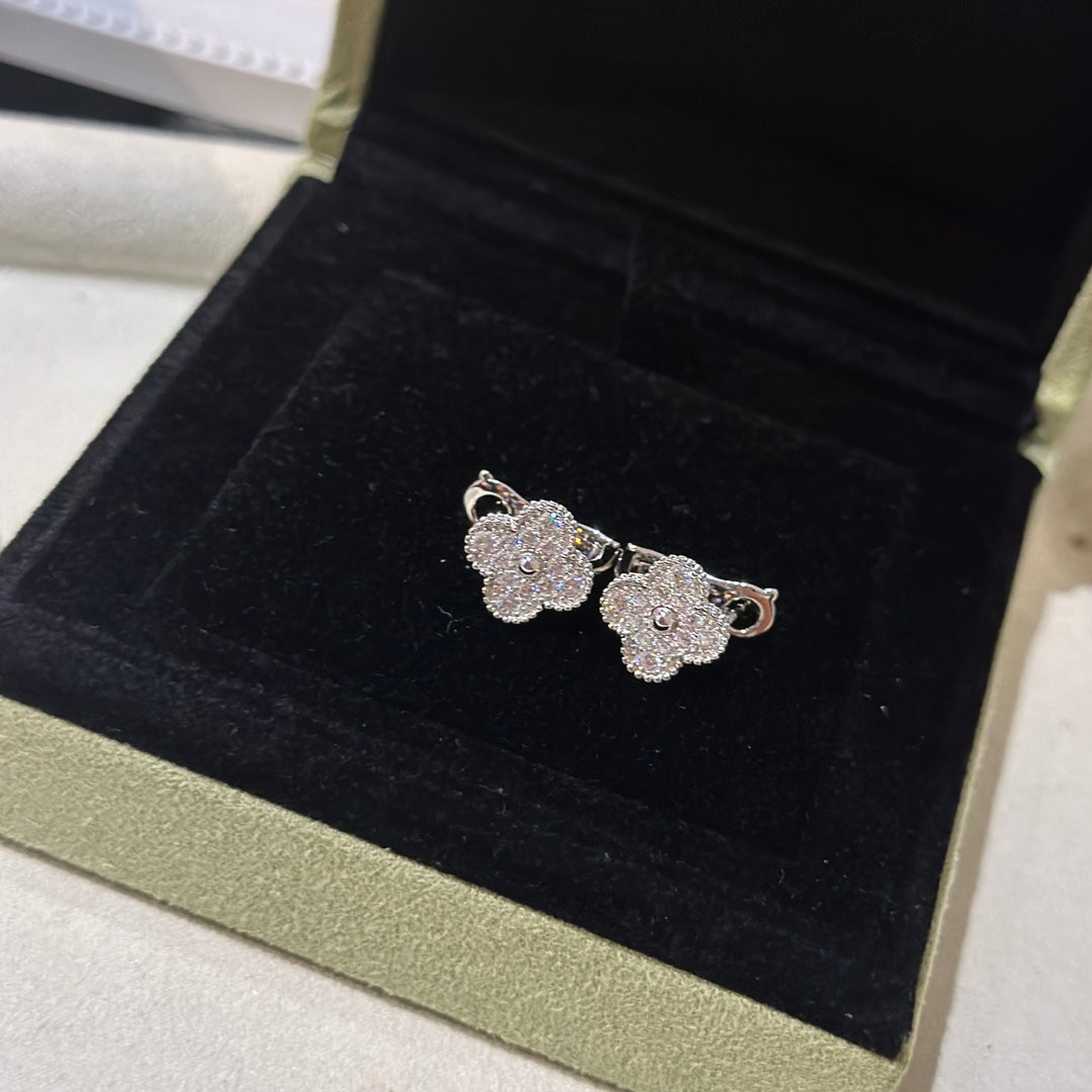 silver 925 sterling silver clover Stud Earrings for women - alternate angle view 9