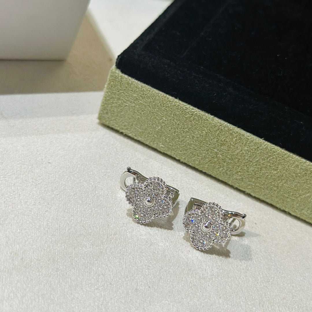 silver 925 sterling silver clover Stud Earrings for women - alternate angle view 7
