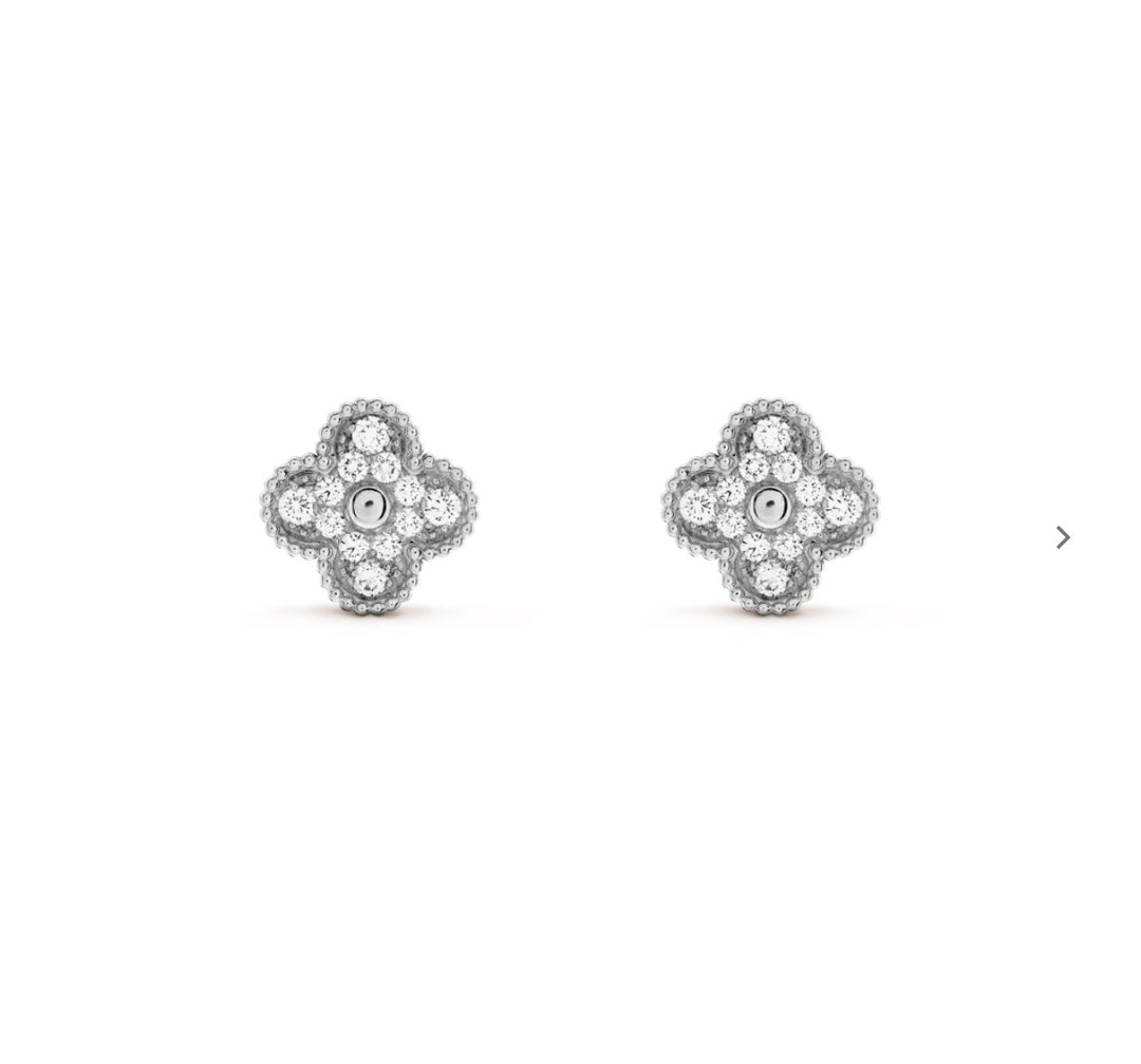 silver 925 sterling silver clover Stud Earrings for women - alternate angle view 2