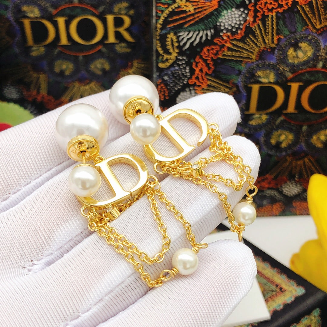 yellow brass pearl Stud Earrings for women - alternate angle view 3
