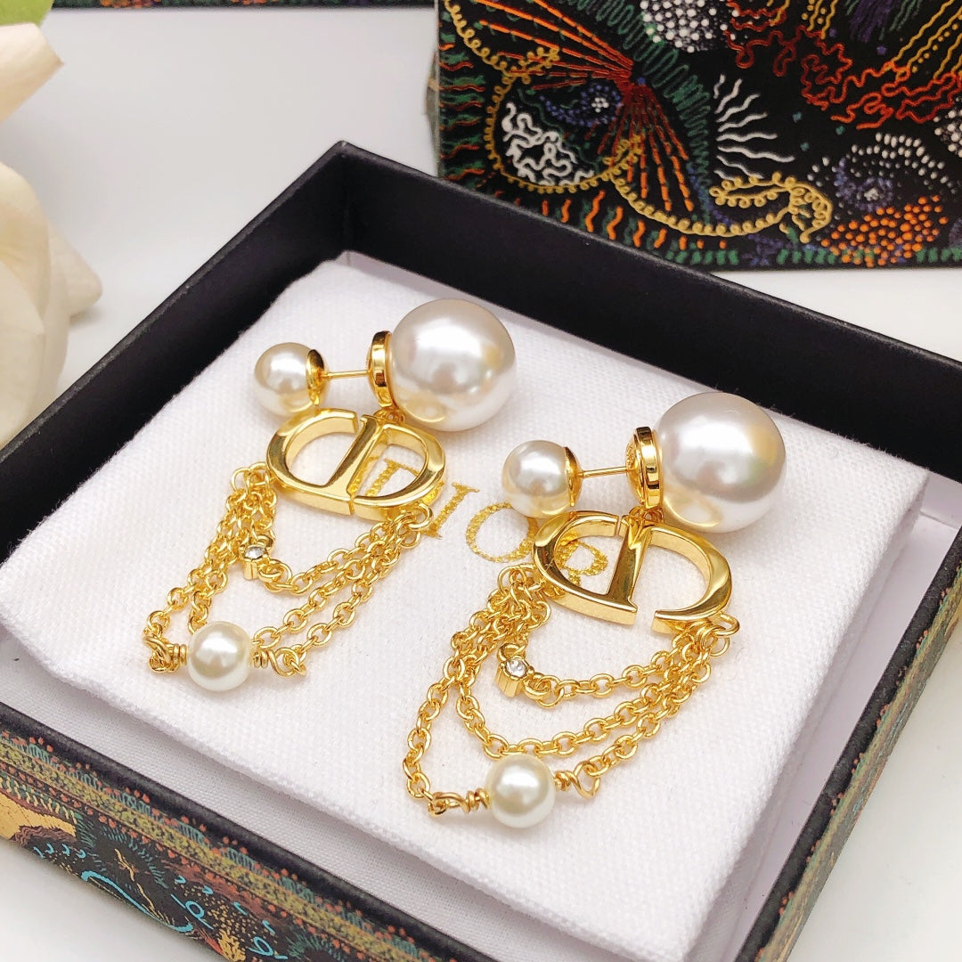 yellow brass pearl Stud Earrings for women - alternate angle view 5