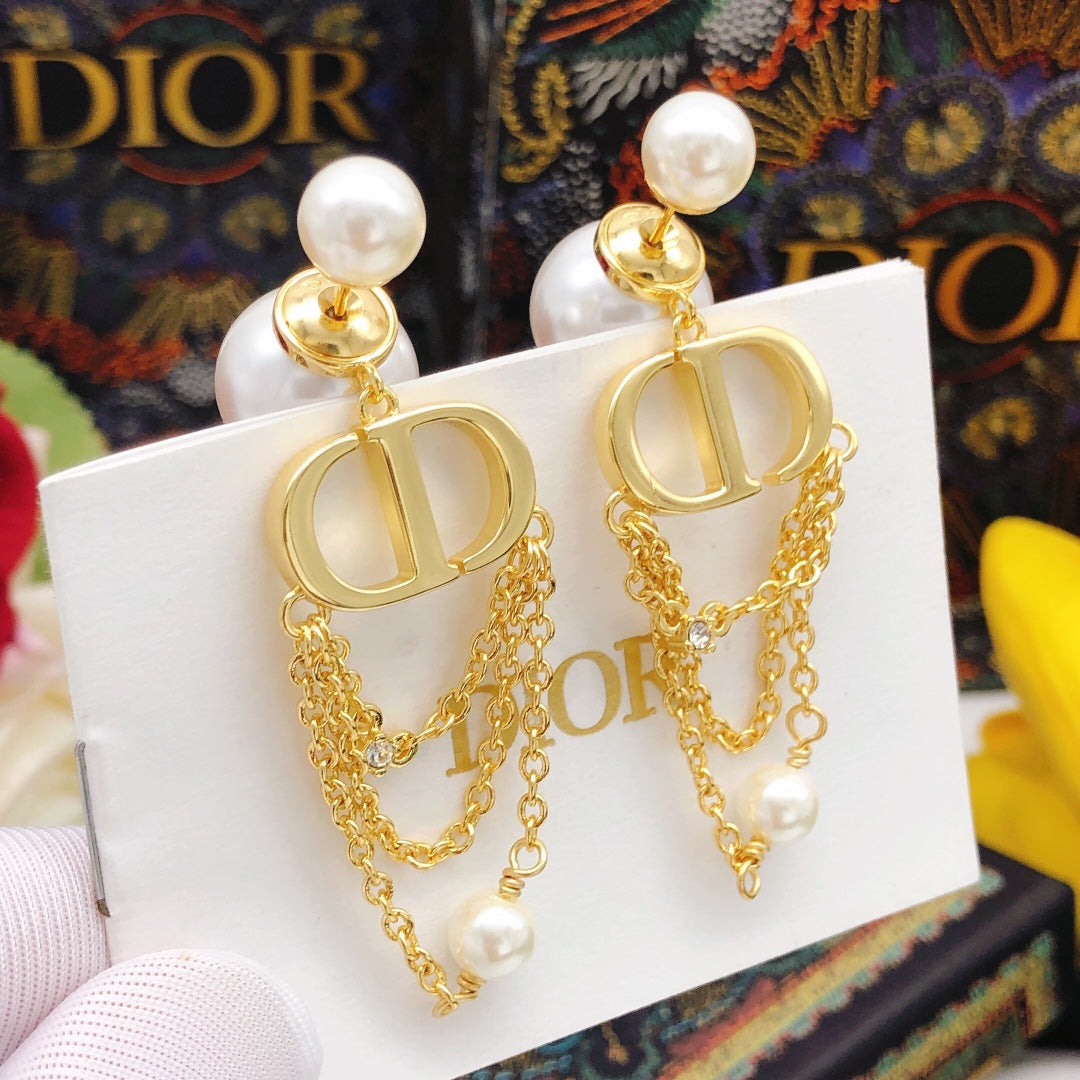 yellow brass pearl Stud Earrings for women - product detail view