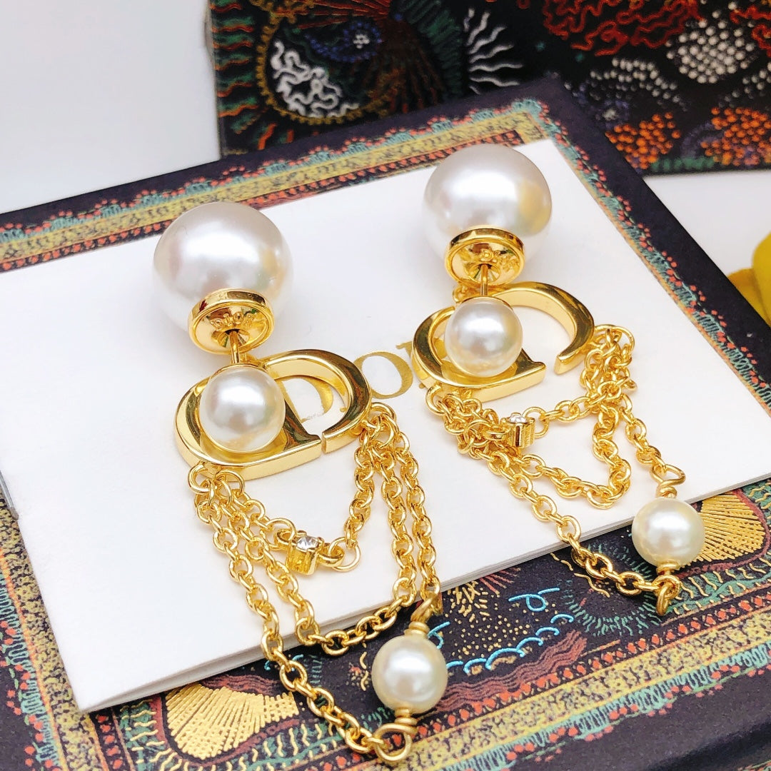 yellow brass pearl Stud Earrings for women - alternate angle view 4