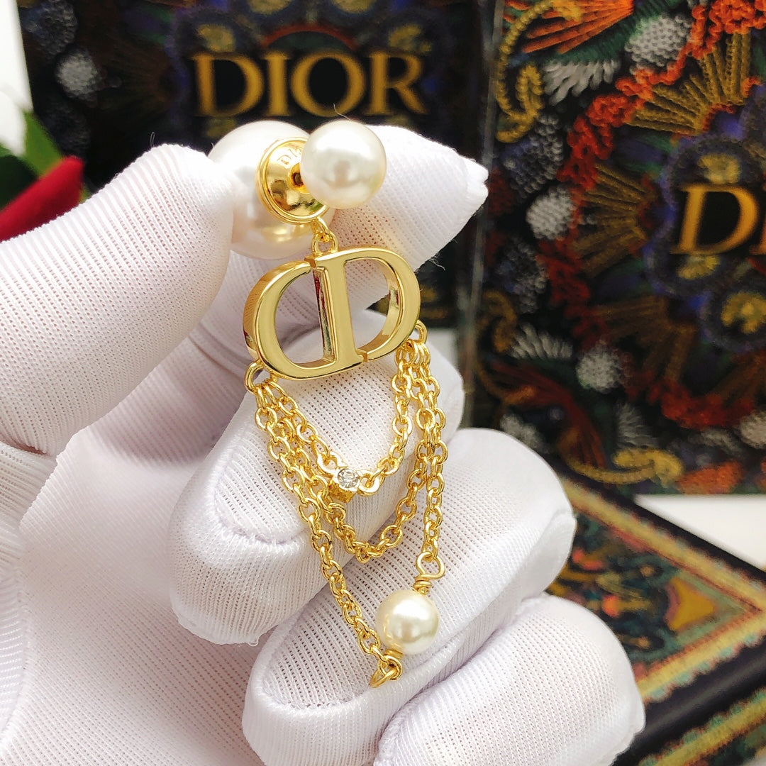 yellow brass pearl Stud Earrings for women - alternate angle view 2