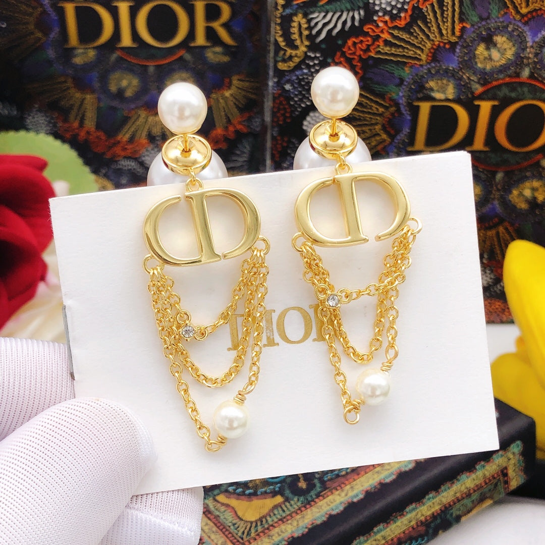 yellow brass pearl Stud Earrings for women - alternate angle view 6