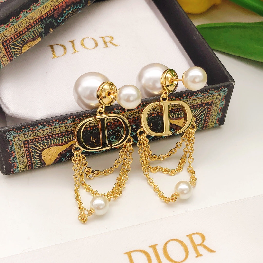 yellow brass pearl Stud Earrings for women - alternate angle view 8