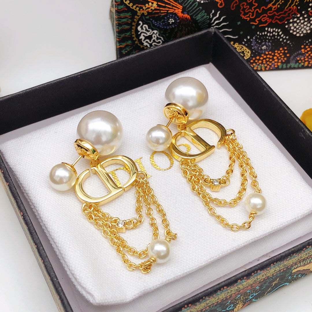 yellow brass pearl Stud Earrings for women - alternate angle view 7