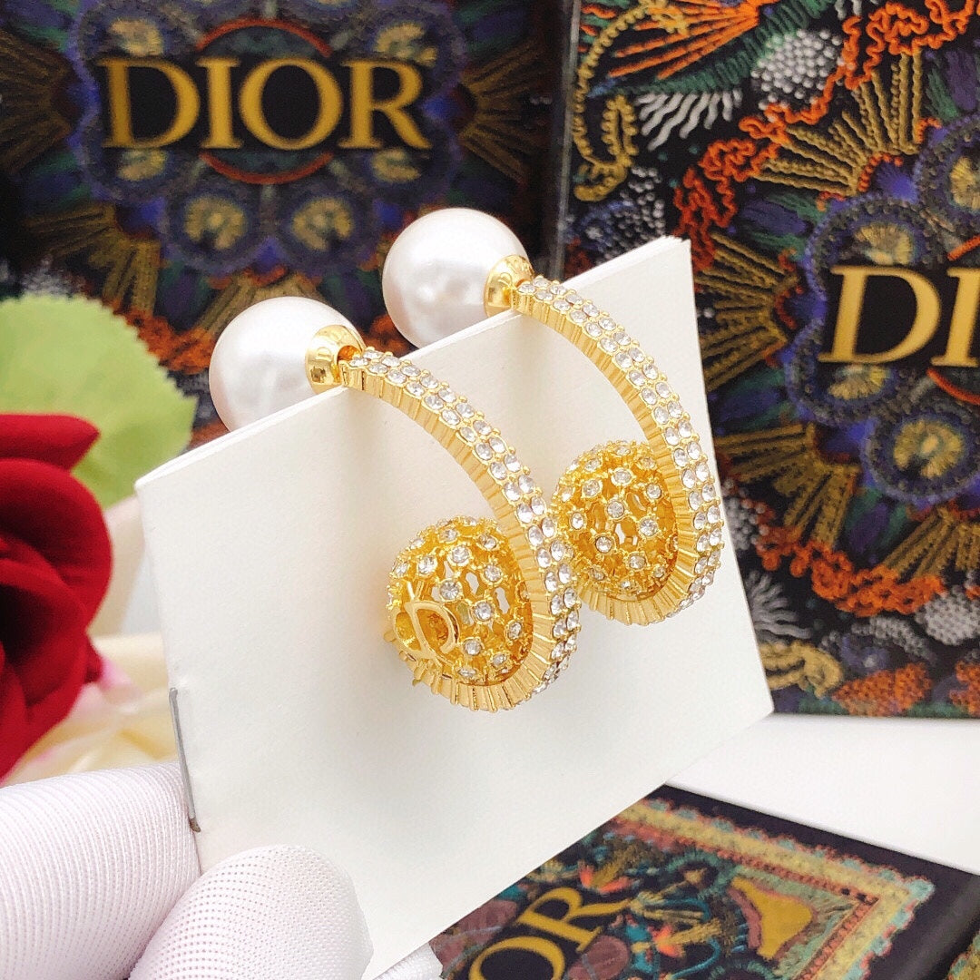 yellow brass crystal inlaid Hook Earrings for women - alternate angle view 2