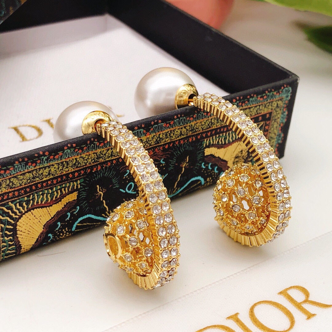 yellow brass crystal inlaid Hook Earrings for women - alternate angle view 7