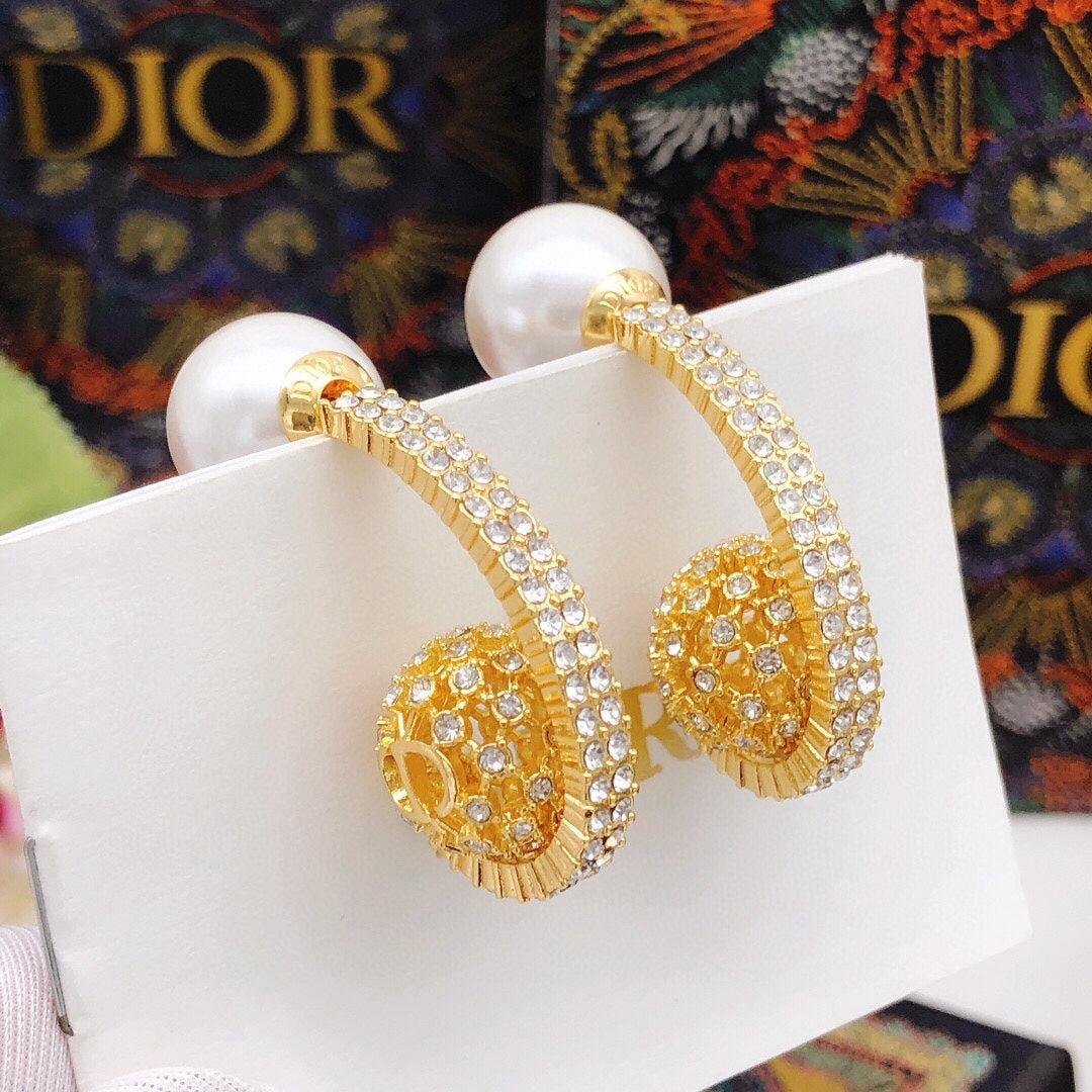 yellow brass crystal inlaid Hook Earrings for women - product detail view