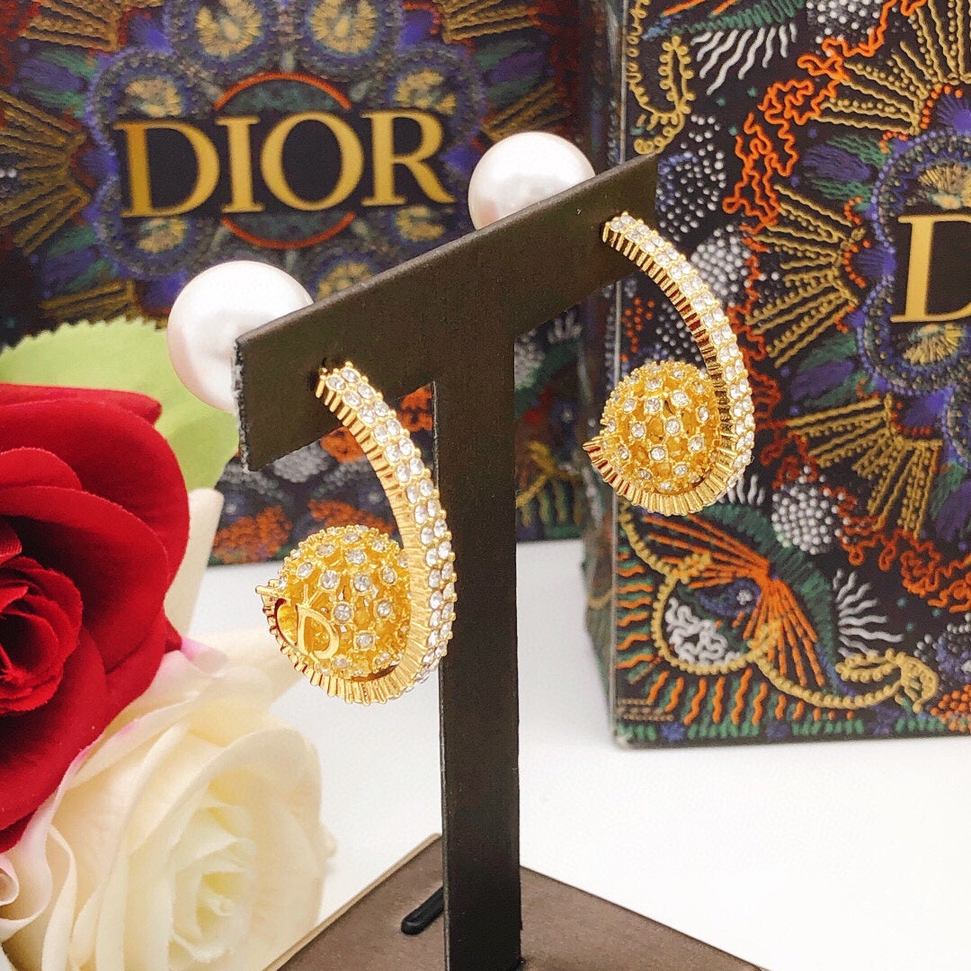 yellow brass crystal inlaid Hook Earrings for women - alternate angle view 9