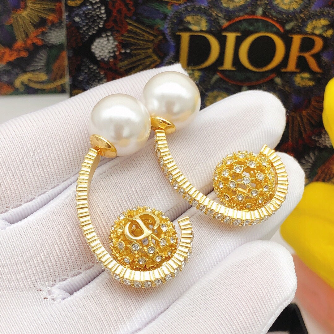 yellow brass crystal inlaid Hook Earrings for women - alternate angle view 3