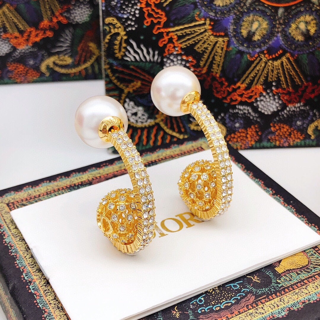 yellow brass crystal inlaid Hook Earrings for women - alternate angle view 5