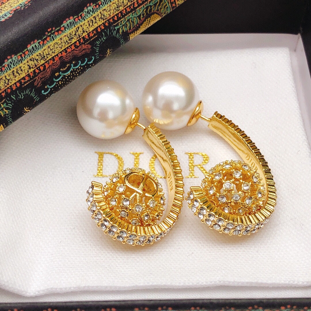 yellow brass crystal inlaid Hook Earrings for women - alternate angle view 8