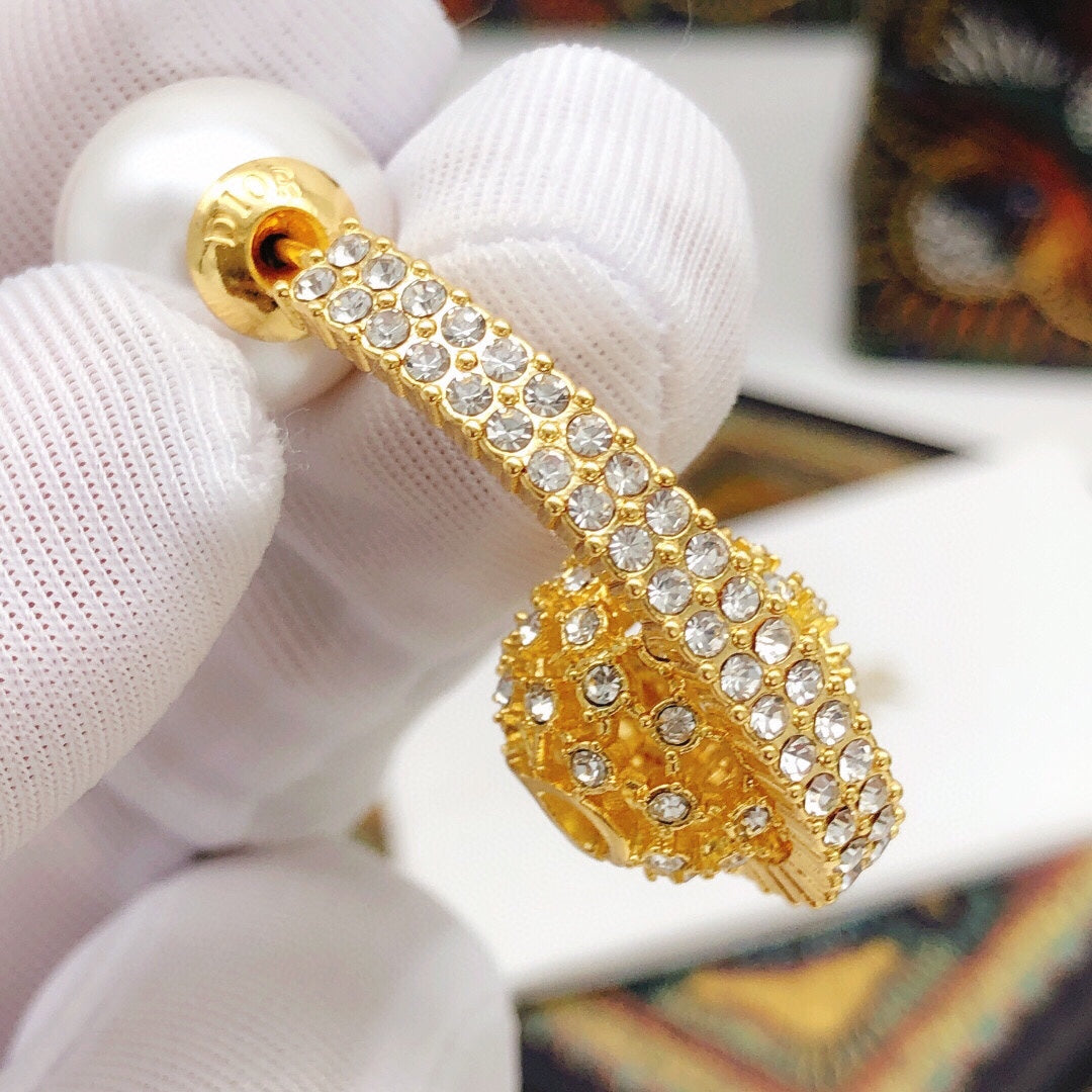 yellow brass crystal inlaid Hook Earrings for women - alternate angle view 6