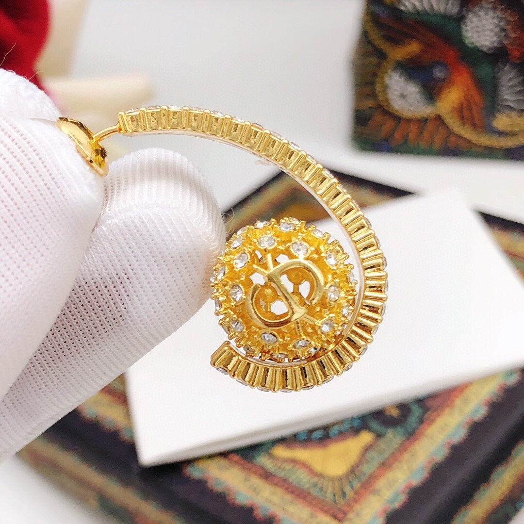 yellow brass crystal inlaid Hook Earrings for women - alternate angle view 4
