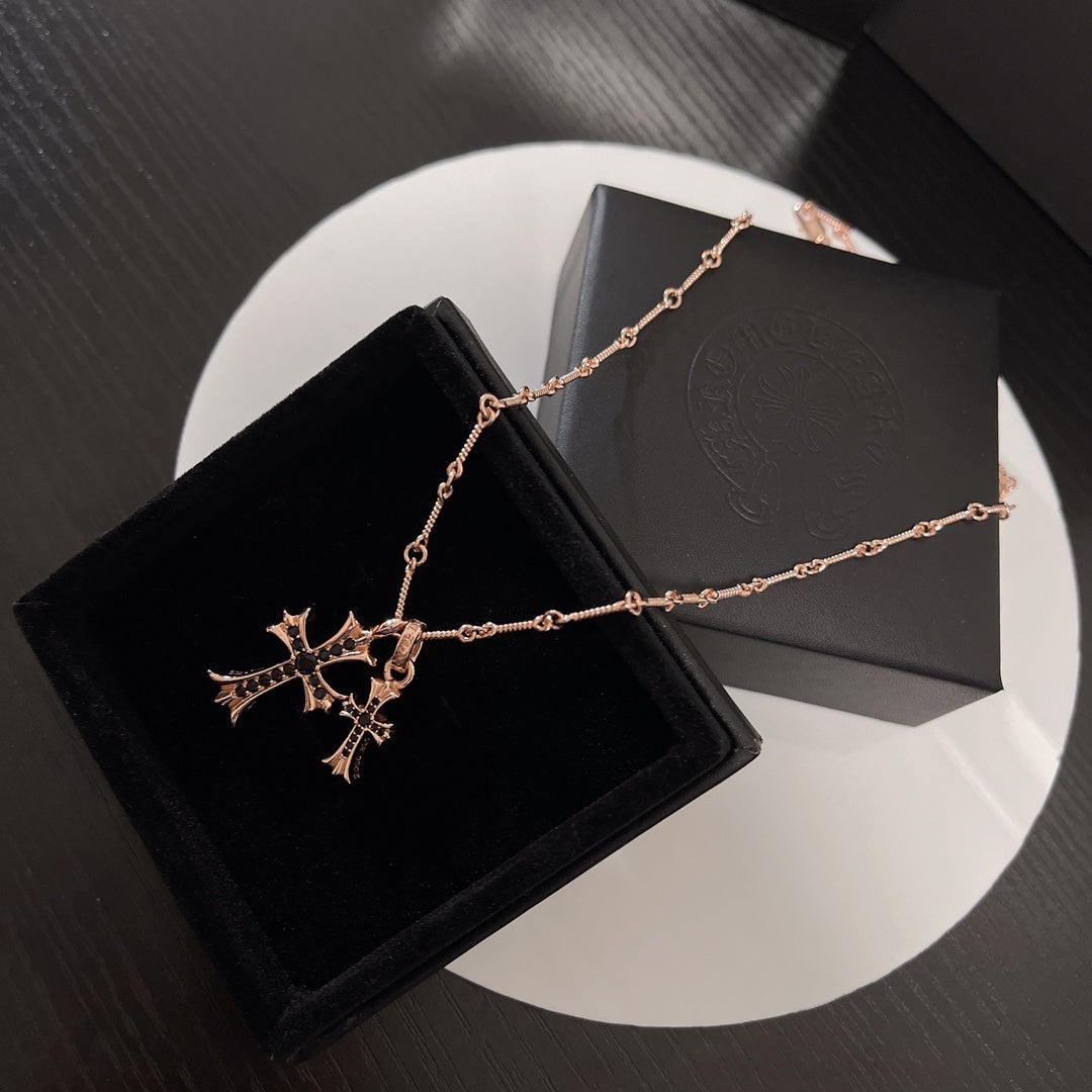 rose gold rose Necklace for men - alternate angle view 2