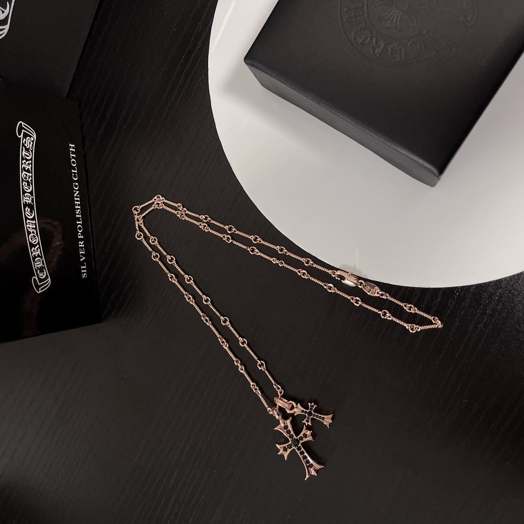 rose gold rose Necklace for men - alternate angle view 3