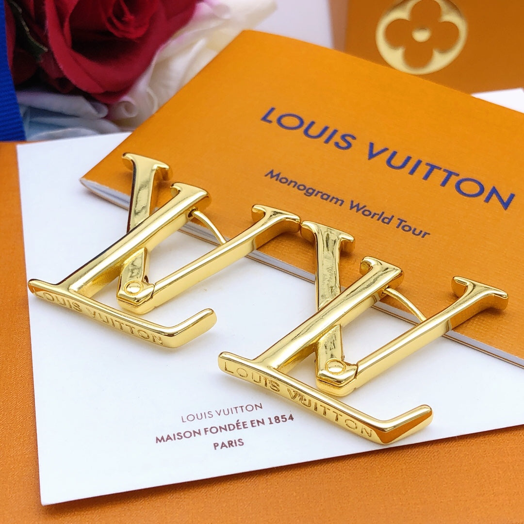 yellow brass Stud Earrings for women - alternate angle view 3