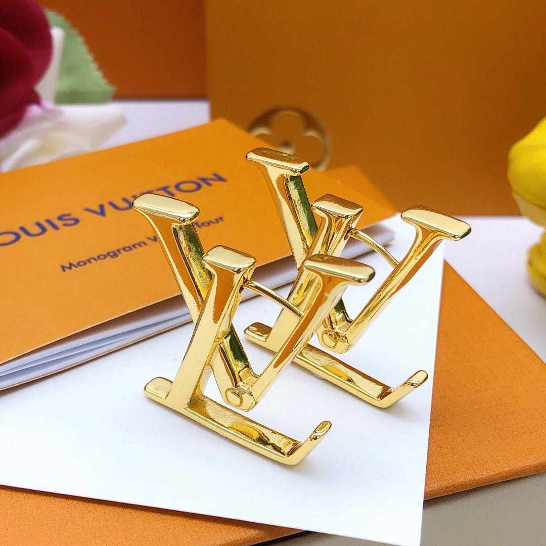 yellow brass Stud Earrings for women - alternate angle view 4