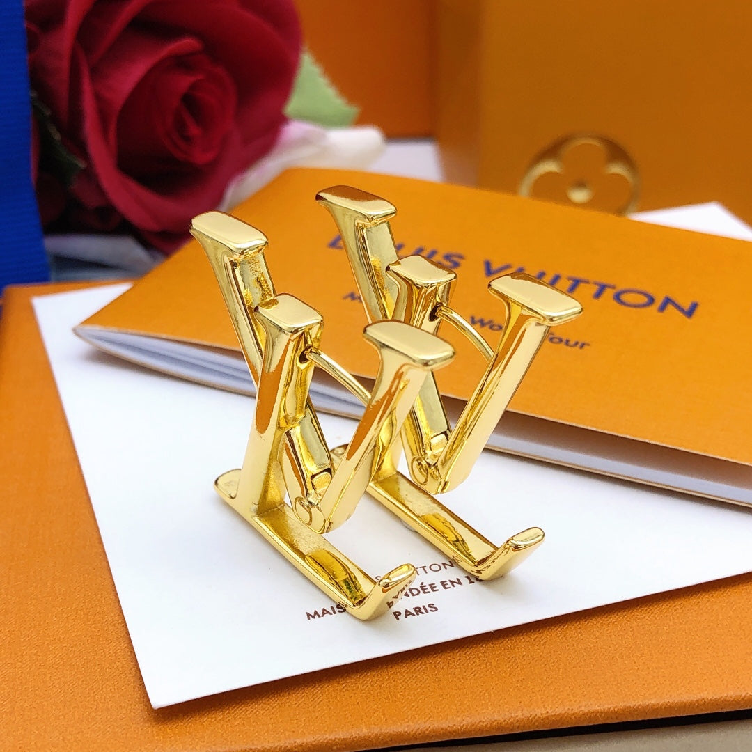yellow brass Stud Earrings for women - alternate angle view 2