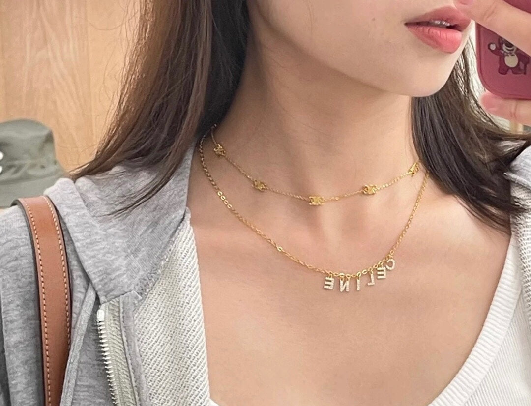 gold crystal letter Necklace for women - alternate angle view 7