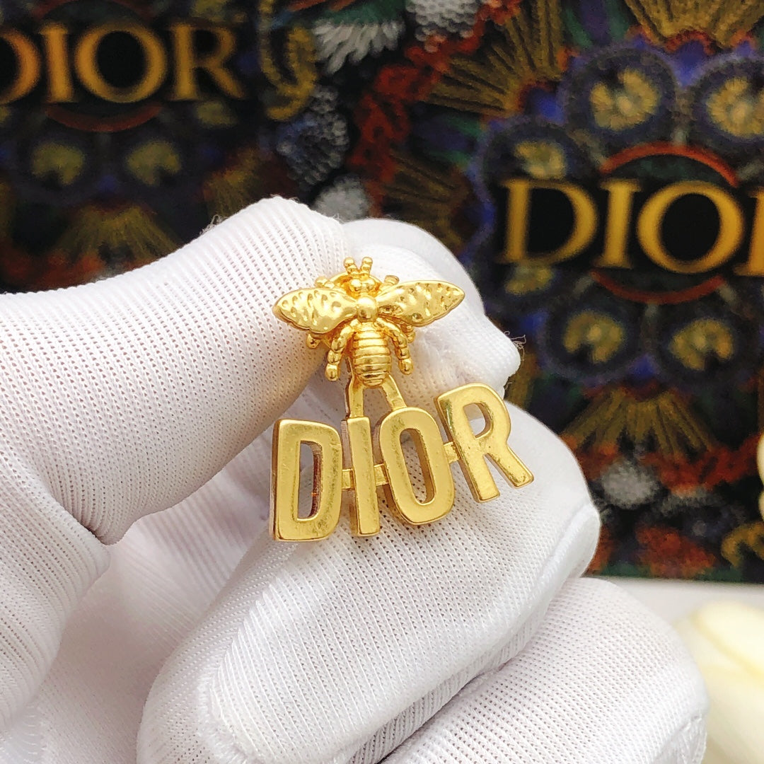 yellow brass Stud Earrings for women - alternate angle view 3