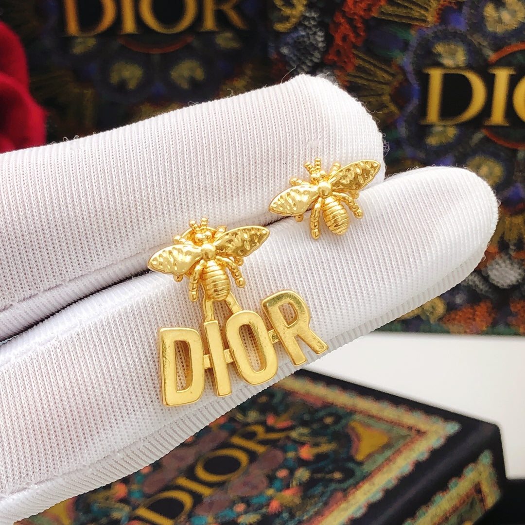 yellow brass Stud Earrings for women - alternate angle view 2