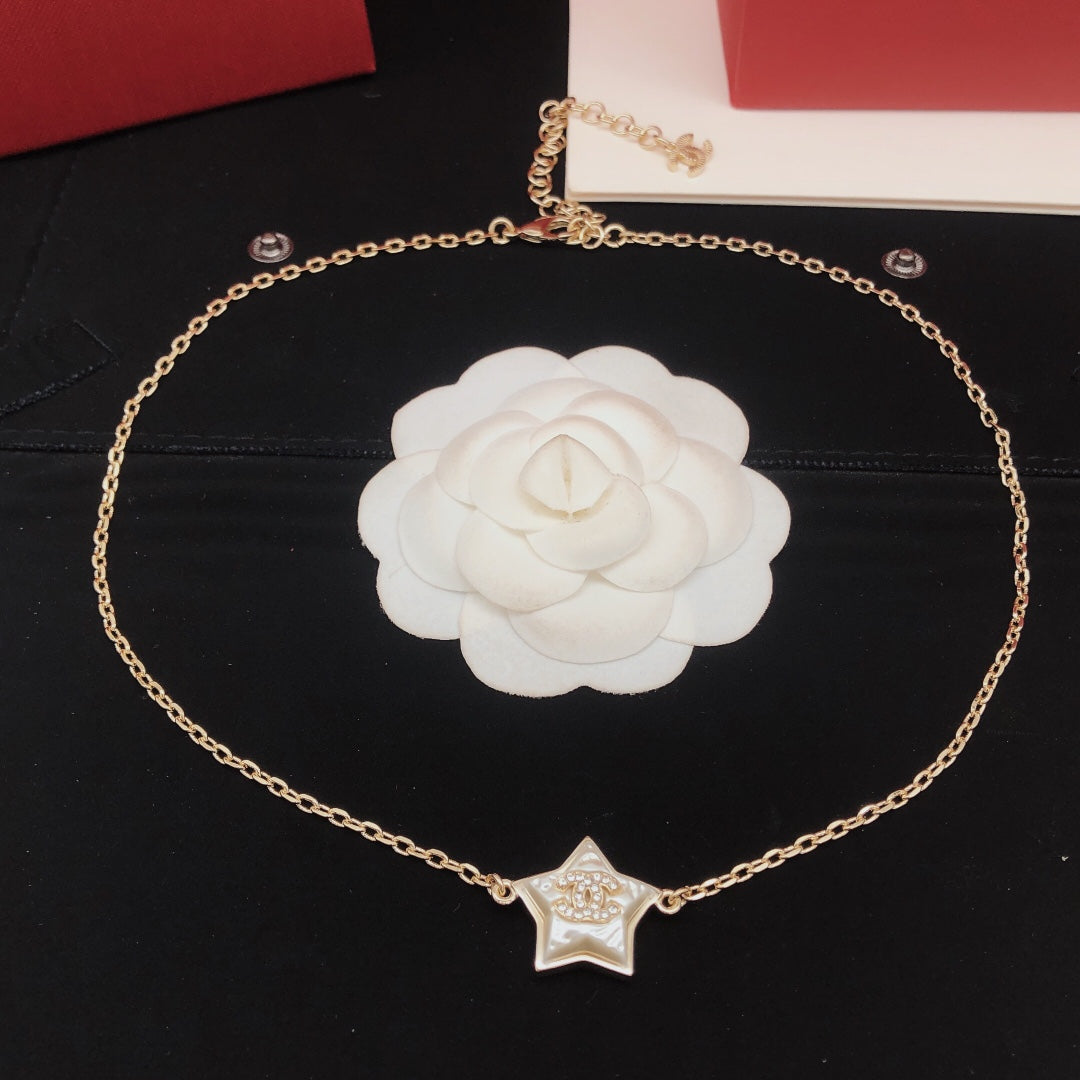 yellow brass star Necklace for women - alternate angle view 7